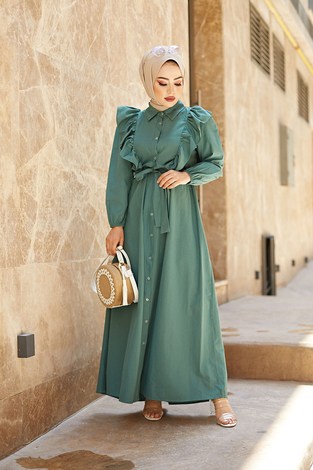 Fırfırlı Boydan Düğmeli Elbise 3477-3 mint - Thumbnail