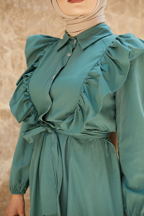 Fırfırlı Boydan Düğmeli Elbise 3477-3 mint