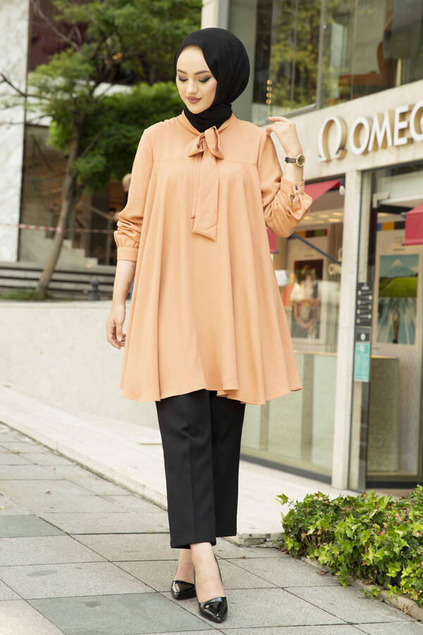 E - Kravatlı Kloş Tunik Kavuniçi