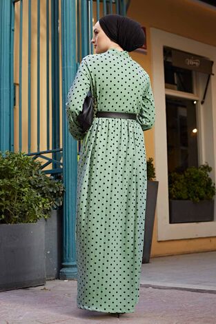 Kravatlı Puantiyeli Elbise 120NY-6733 Mint - Thumbnail