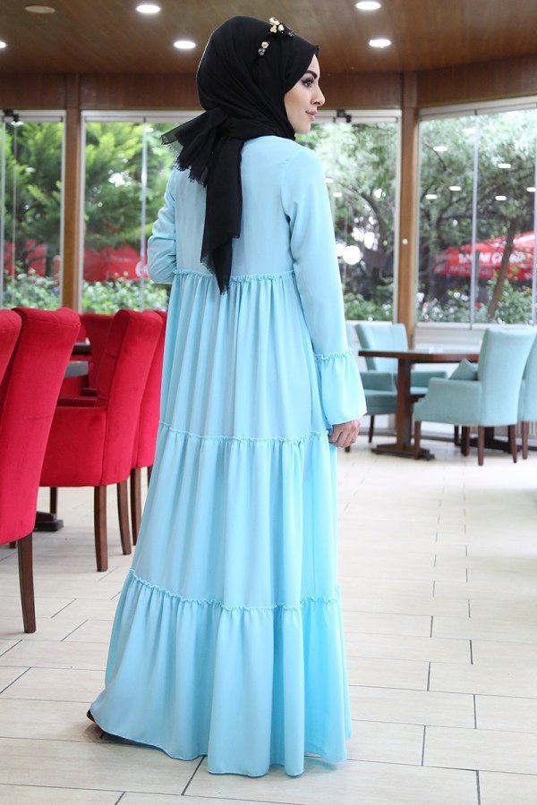 Krep Fırfırlı Elbise 3085-14 K.Bebe mavisi