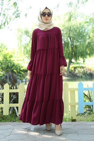 Krep Fırfırlı Elbise 3085-34 - Thumbnail