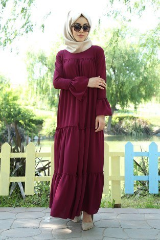 Krep Fırfırlı Elbise 3085-34 - Thumbnail