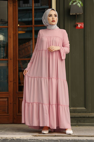 Krep Fırfırlı Elbise 3085-50 - Thumbnail