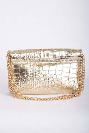 Kroko Desen Zincir Askılı Portföy Çanta Gold - Thumbnail