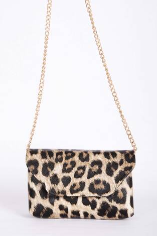 Kroko Desen Zincir Askılı Portföy Çanta Leopar - Thumbnail