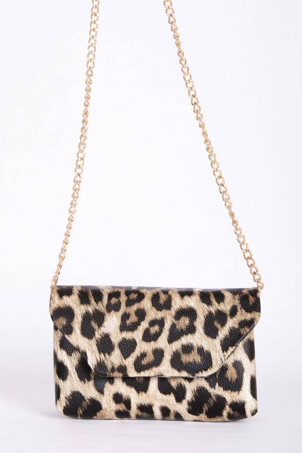 Dmç - Kroko Desen Zincir Askılı Portföy Çanta Leopar (1)