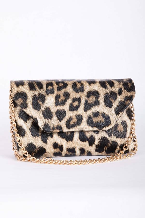 Dmç - Kroko Desen Zincir Askılı Portföy Çanta Leopar