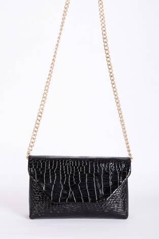 Kroko Desen Zincir Askılı Portföy Çanta Siyah - Thumbnail