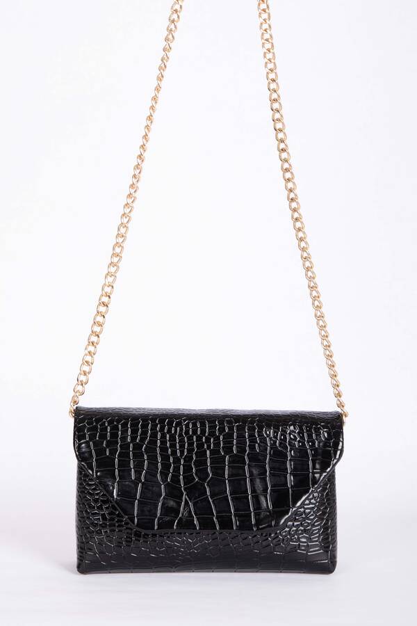 Dmç - Kroko Desen Zincir Askılı Portföy Çanta Siyah (1)
