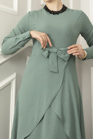 Kurdele Detaylı Tesettür Elbise Mint - Thumbnail