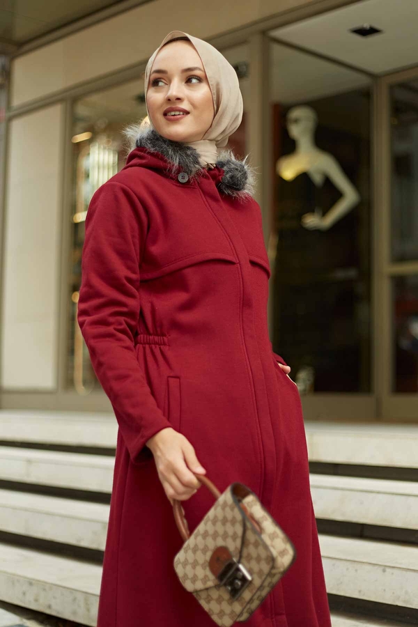  - Kürk Kapişonlu Kap 4492-03 Bordo (1)