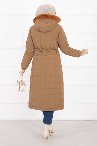 Kürk Kapüşonlu Beli Bağcıklı Nova Kaban Taba - Thumbnail