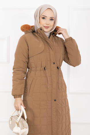 Kürk Kapüşonlu Beli Bağcıklı Nova Kaban Taba - Thumbnail