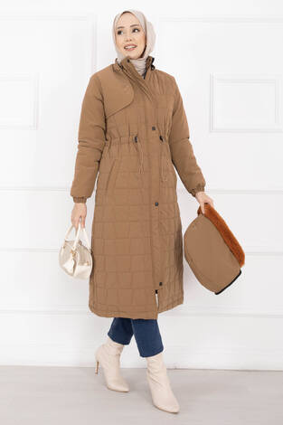 Kürk Kapüşonlu Beli Bağcıklı Nova Kaban Taba - Thumbnail