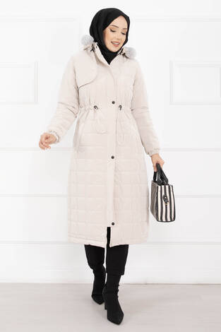 Kürk Kapüşonlu Beli Bağcıklı Nova Kaban Taş - Thumbnail