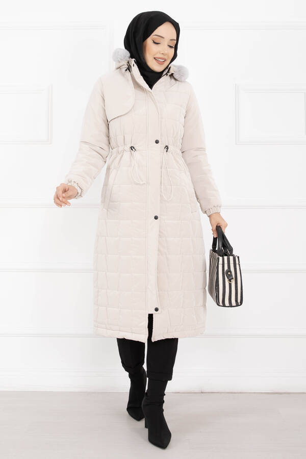 Hsm - Kürk Kapüşonlu Beli Bağcıklı Nova Kaban Taş