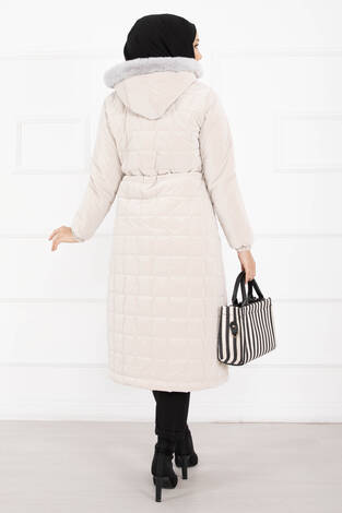 Kürk Kapüşonlu Beli Bağcıklı Nova Kaban Taş - Thumbnail