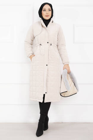 Kürk Kapüşonlu Beli Bağcıklı Nova Kaban Taş - Thumbnail