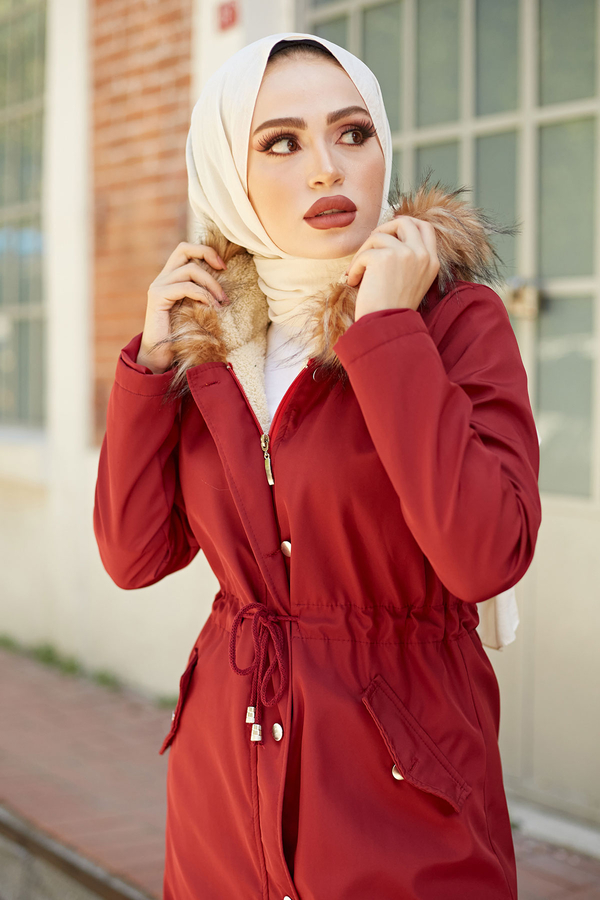  - Kürklü İçi Polar Kaban 1773-7 Bordo (1)