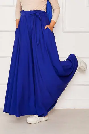 Kuşak Detaylı Etek Pantolon Saks - Thumbnail