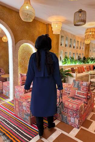 Kuşak Detaylı Omuz Apoletli Trençkot Lacivert - Thumbnail