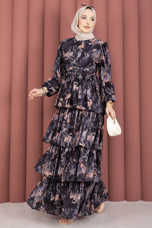 Kuşak Detaylı Yoryo Şifon Elbise Siyah - Thumbnail