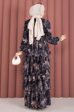 Kuşak Detaylı Yoryo Şifon Elbise Siyah - Thumbnail