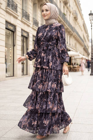 Kuşak Detaylı Yoryo Şifon Elbise Siyah - Thumbnail