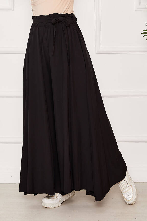 Kuşaklı Etek Pantolon Siyah - 3