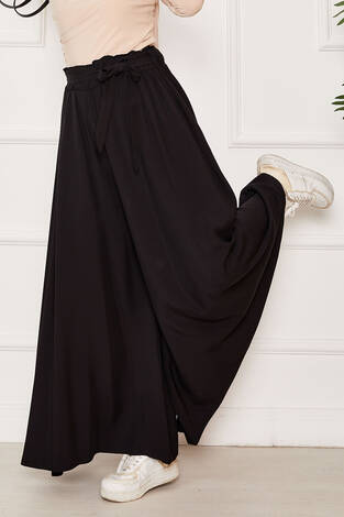Kuşaklı Etek Pantolon Siyah - Thumbnail