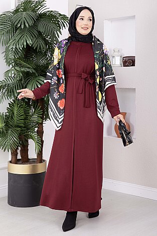 Kuşaklı  Oyşo Elbise Bordo 
