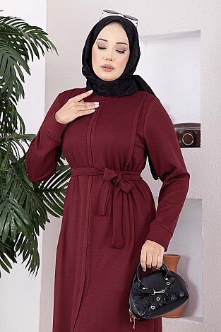Kuşaklı  Oyşo Elbise Bordo - 2