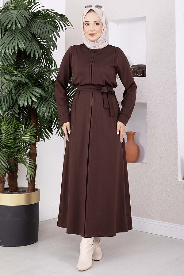 Kuşaklı Oyşo Elbise Kahve - 4