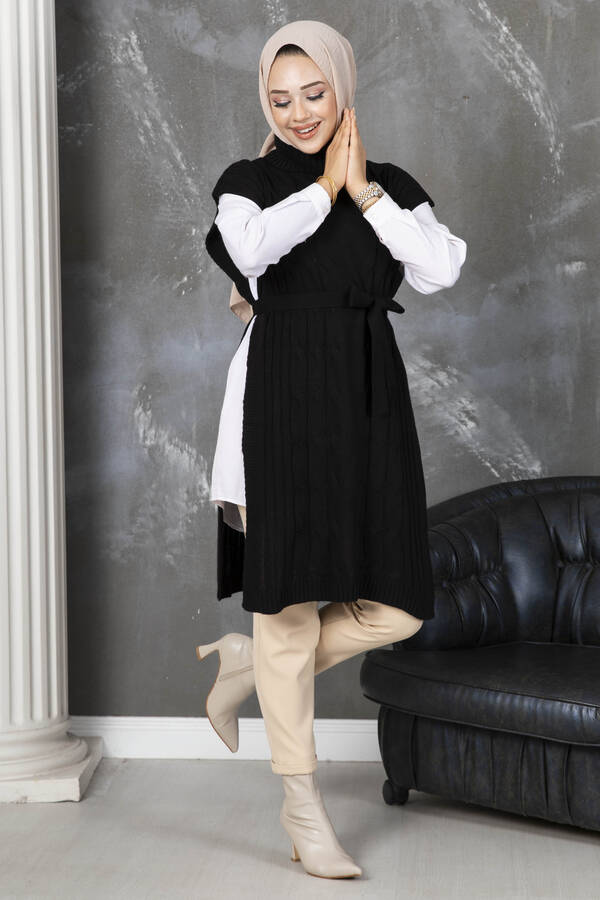 Kuşaklı Tesettür Panço Siyah