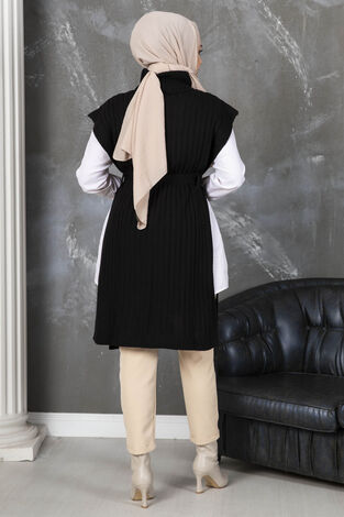Kuşaklı Tesettür Panço Siyah - Thumbnail