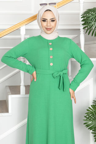 Kuşaklı Tesettür Elbise Yeşil - Thumbnail
