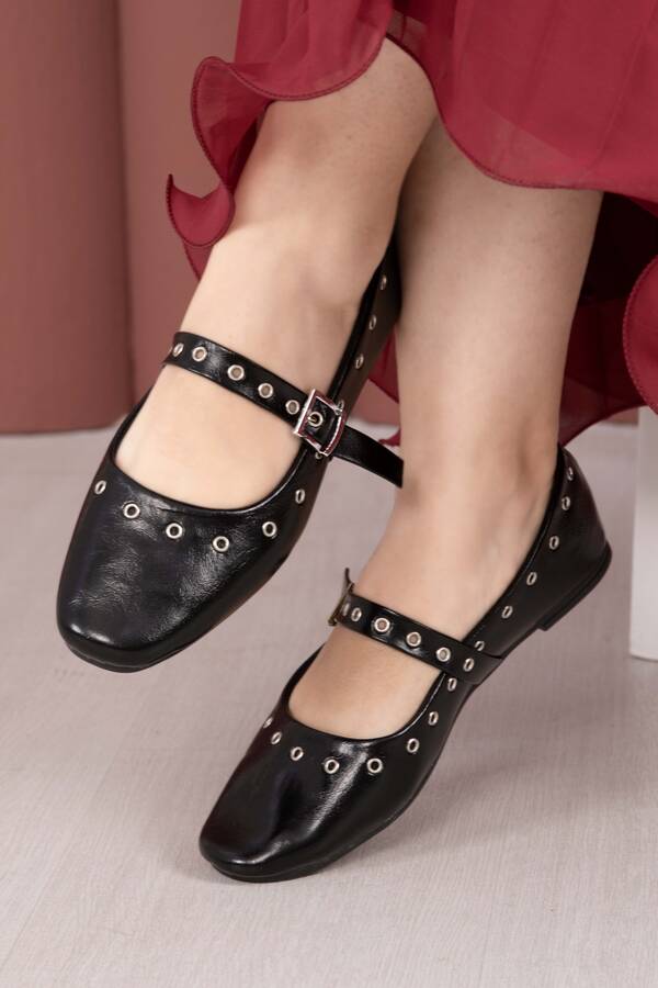 Srç - Kuşgözü Detaylı Mary Jane Babet Ayakkabı Siyah