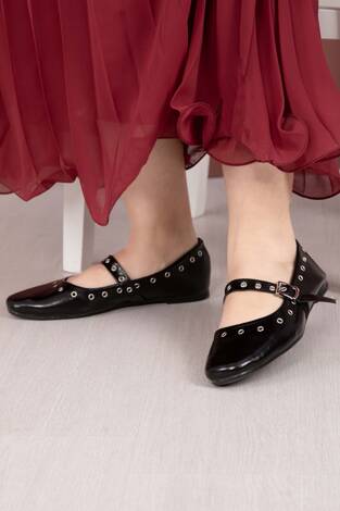 Kuşgözü Detaylı Mary Jane Babet Ayakkabı Siyah - Thumbnail