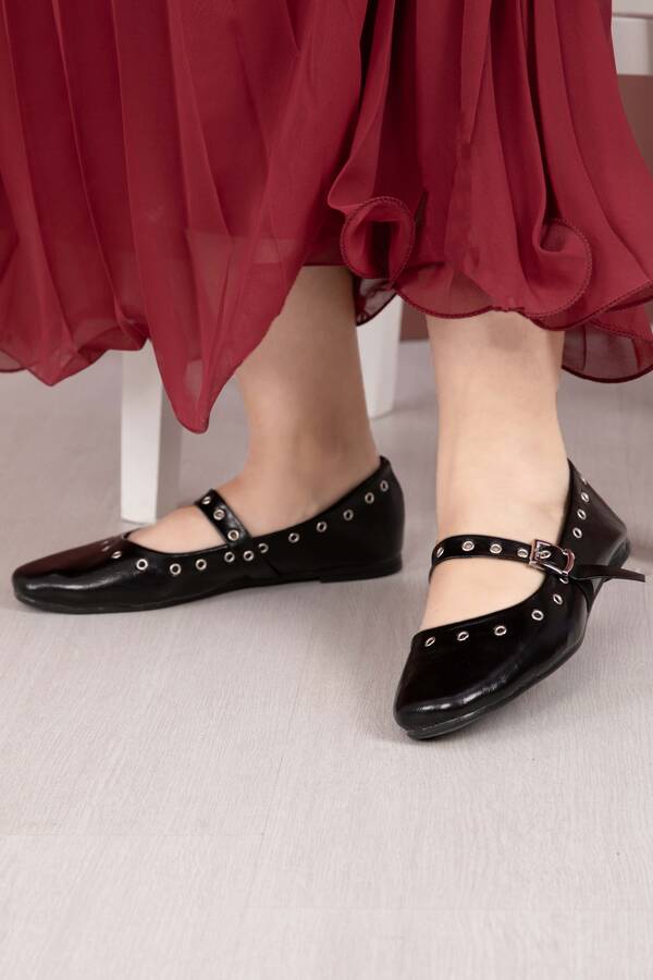 Srç - Kuşgözü Detaylı Mary Jane Babet Ayakkabı Siyah (1)