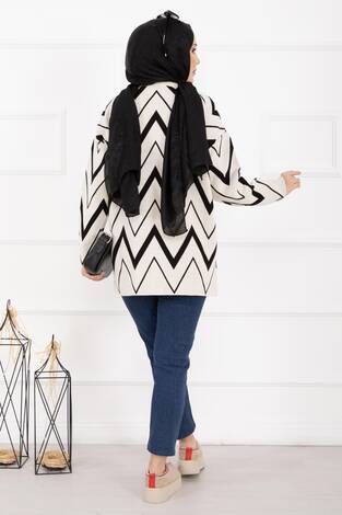 Lavin Zikzak Desen Triko Kazak Ekru - Thumbnail