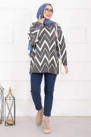 Lavin Zikzak Desen Triko Kazak Gri - Thumbnail