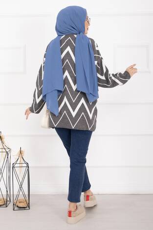 Lavin Zikzak Desen Triko Kazak Gri - Thumbnail