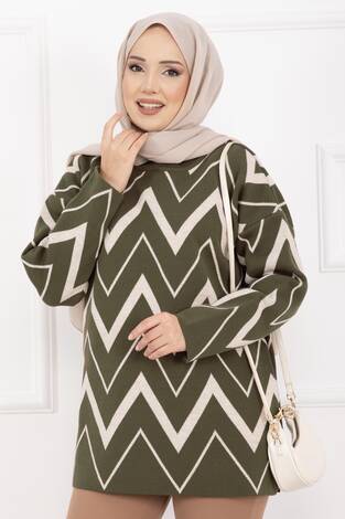 Lavin Zikzak Desen Triko Kazak Haki - Thumbnail