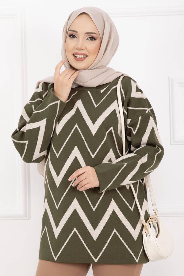 RAF - Lavin Zikzak Desen Triko Kazak Haki (1)