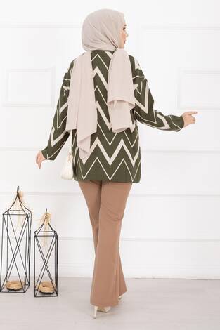 Lavin Zikzak Desen Triko Kazak Haki - Thumbnail