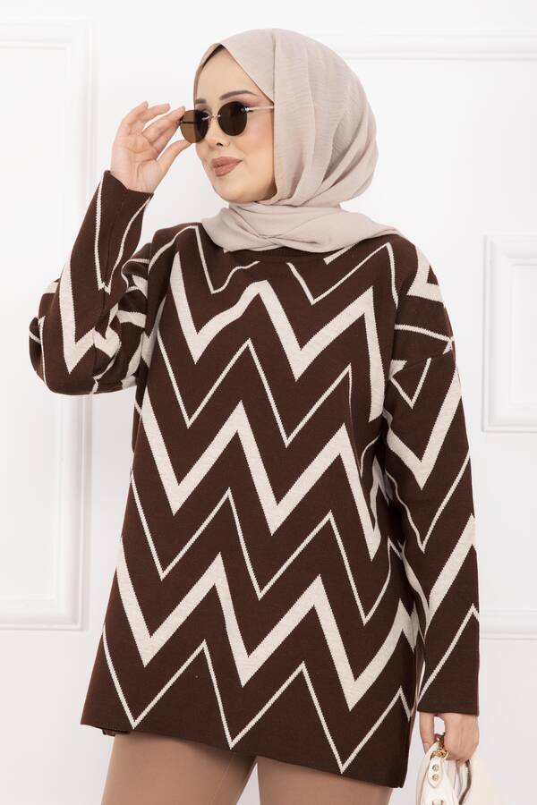 RAF - Lavin Zikzak Desen Triko Kazak Kahve (1)