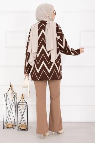 Lavin Zikzak Desen Triko Kazak Kahve - Thumbnail