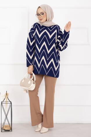 Lavin Zikzak Desen Triko Kazak Lacivert - Thumbnail