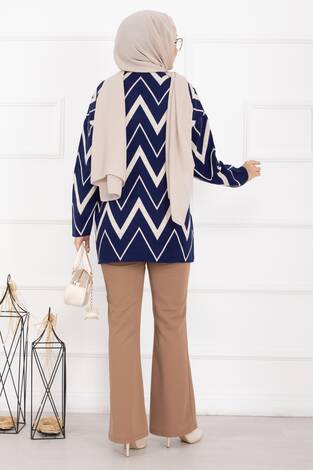 Lavin Zikzak Desen Triko Kazak Lacivert - Thumbnail